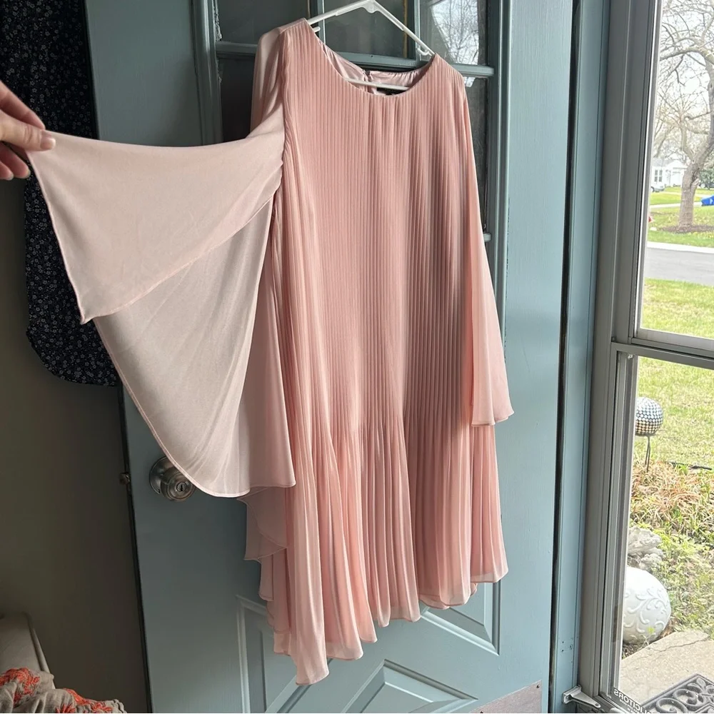 Alex Marie Jordan Sleeveless Cape Pleated Drape Sleeve Dress Pink Lined 1X 18W